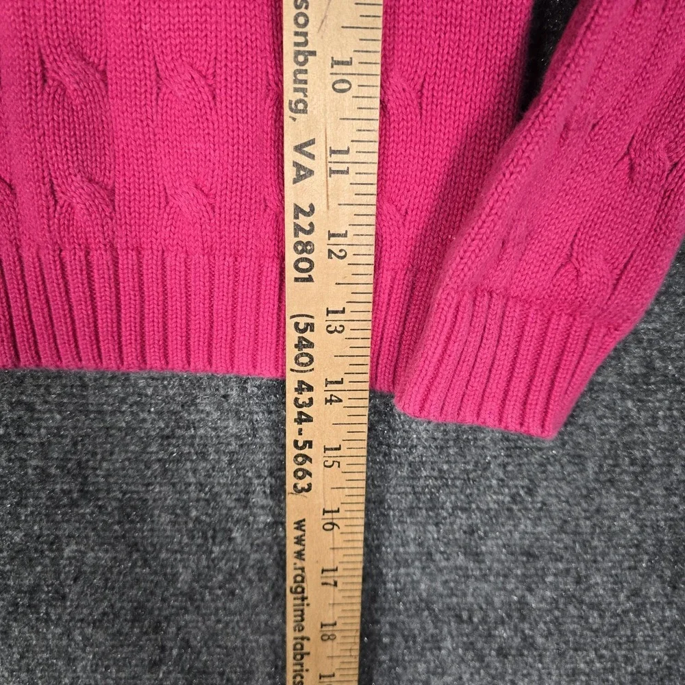 Vintage Ralph Lauren Sweater Girls 4/4T Cable‎ Knit Hot Pink Green Logo Button